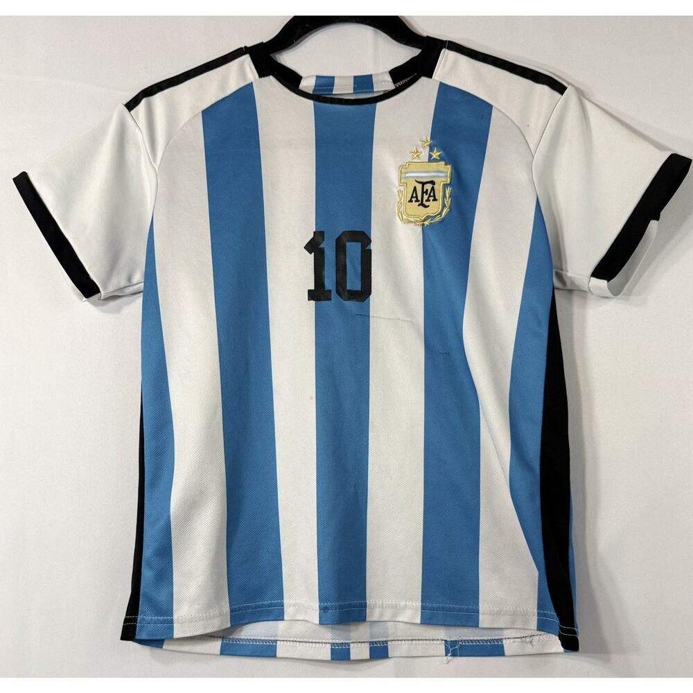 Argentina Messi#10 Youth Soccer Jersey Kids Blue White Futbol Shirt